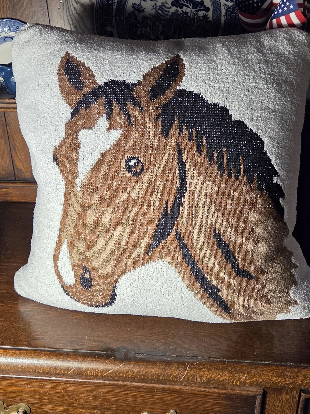 Horse Head Accent Pillow in Brown and Black - Decorative Throw Cushion